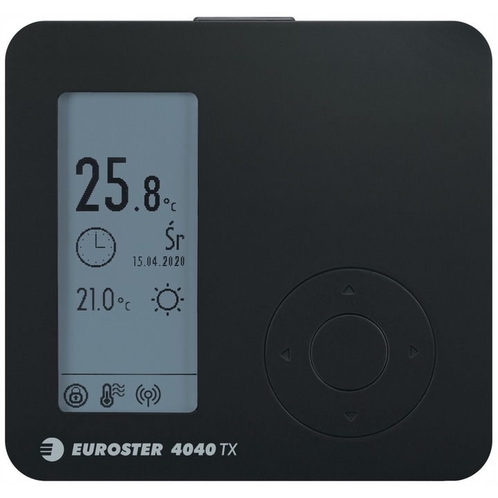 Euroster E4040 TXRX vezeték nélküli szabályozó, fekete, programozható, légkondicionáló berendezésekhez, 3V, 230V