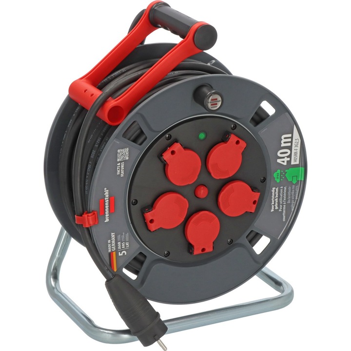 Prelungitor profesional Brennenstuhl 40m, 3x2,5mm, IP44, 5 guri, cu maner rotativ