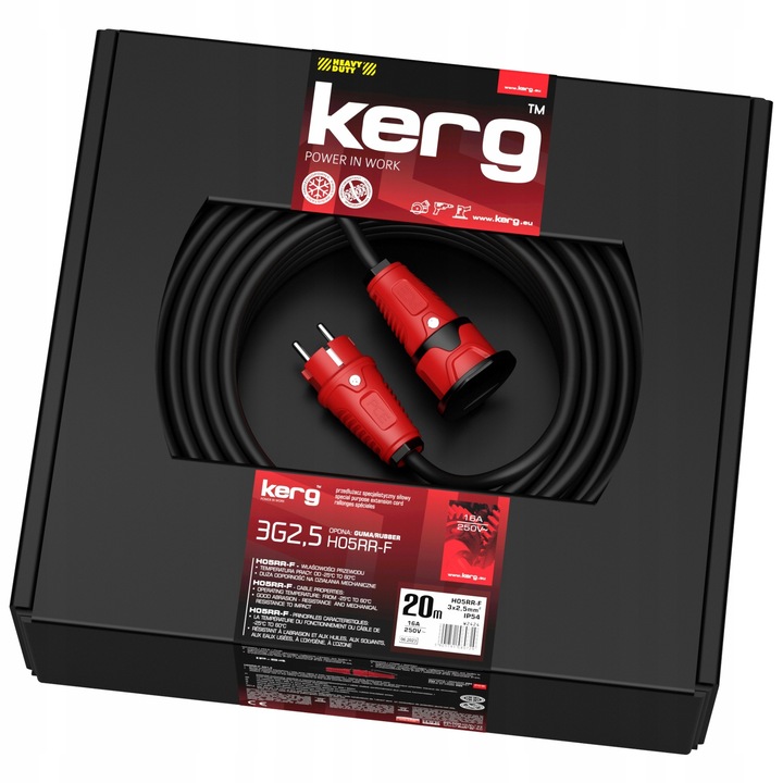 Prelungitor Kerg 3x2,5 20m IP54, rezistent la umezeala, utilizare interioara si exterioara