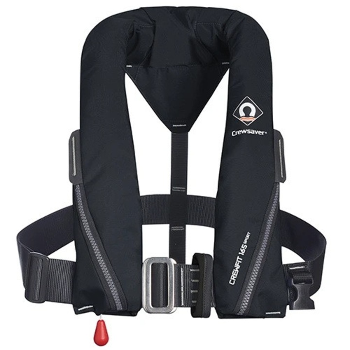 Vesta pneumatica de salvare Crewsaver Crewfit Sport 165N, neagra, pentru greutate peste 40 kg, 75-155 cm.