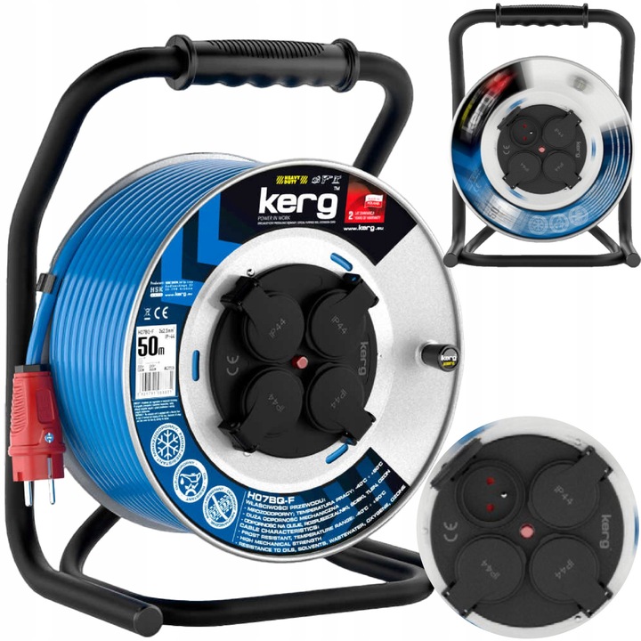Prelungitor de santier KERG 50m 3x2,5mm, 4 prize, IP44, rezistent la intemperii