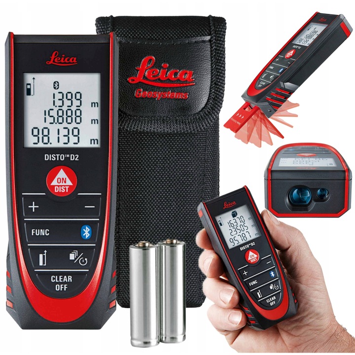 Dalmierz laser, Leica Disto D2 BT, 100m, Bluetooth, 116x44x26mm, set cu baterii si husa