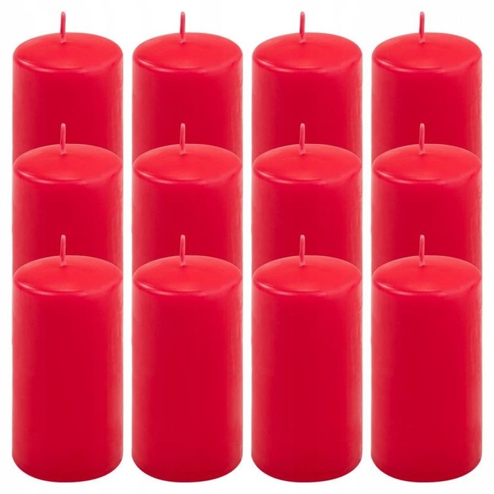 Комплект червени цилиндрични свещи, 12 бр., 11,5x6 см