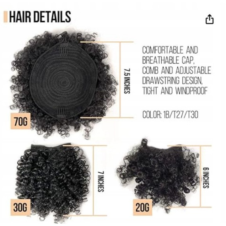 Coc Afro Puff cu grzywka, 2 grzywki interschimbabile, sintetic, negru, set