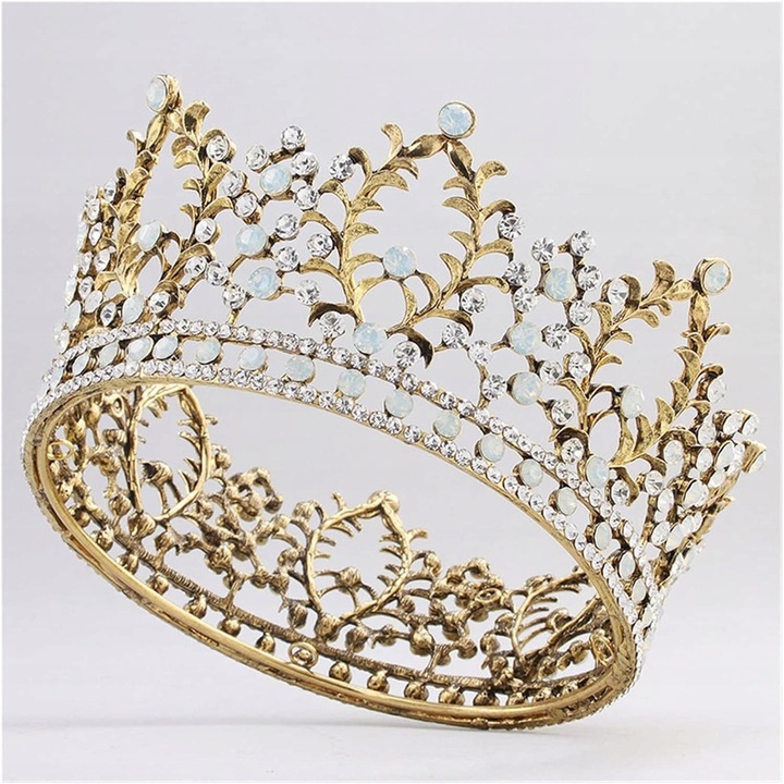 Tiara diadema retro, coroana de cristal, aurie, pentru femei, accesorii de nunta