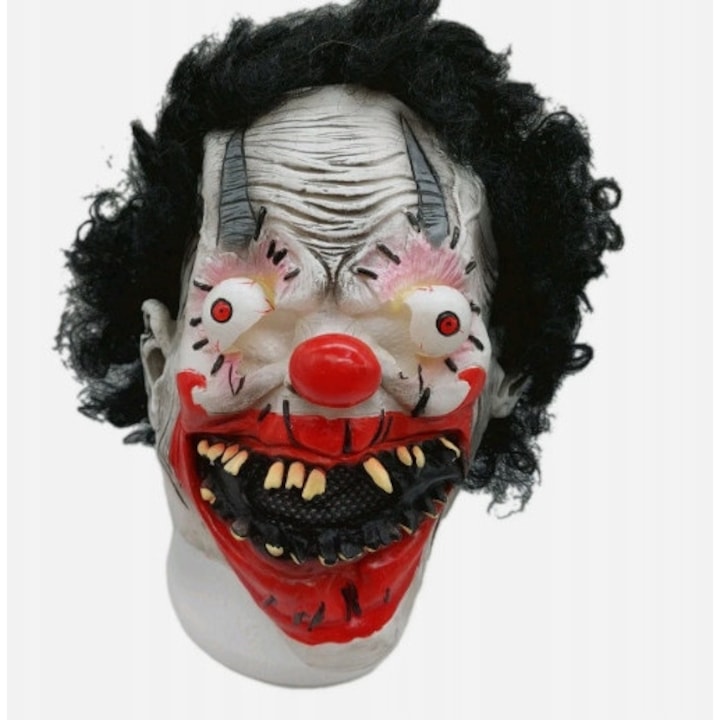 Masca de carnaval, clovn, cu par rosu, din latex, aspect infricosator, dimensiuni variate