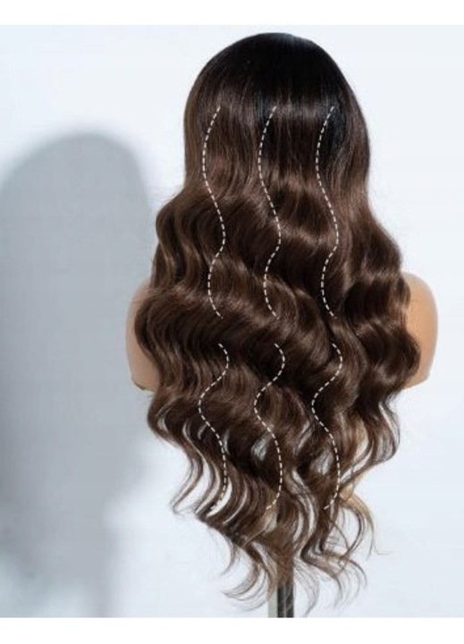 Peruca cu dantela frontala Joedir, 70 cm, ombre cu reflexii maronii, 13x4 inch, set ajustabil