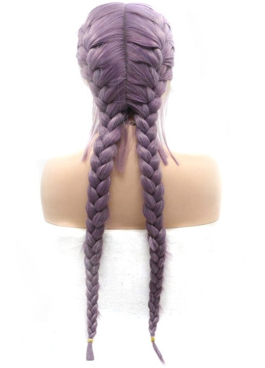 Peruca sintetica fioleta cu doua codite, 60 cm, pentru cosplay, dimensiune ajustabila