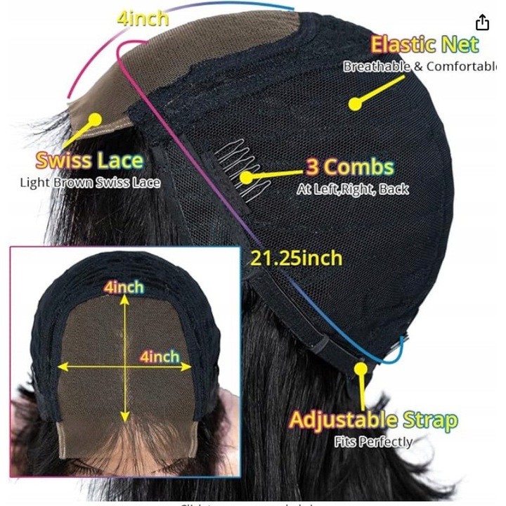 Peruca Bob din par uman, 30 cm, culoare naturala, set cu caciula