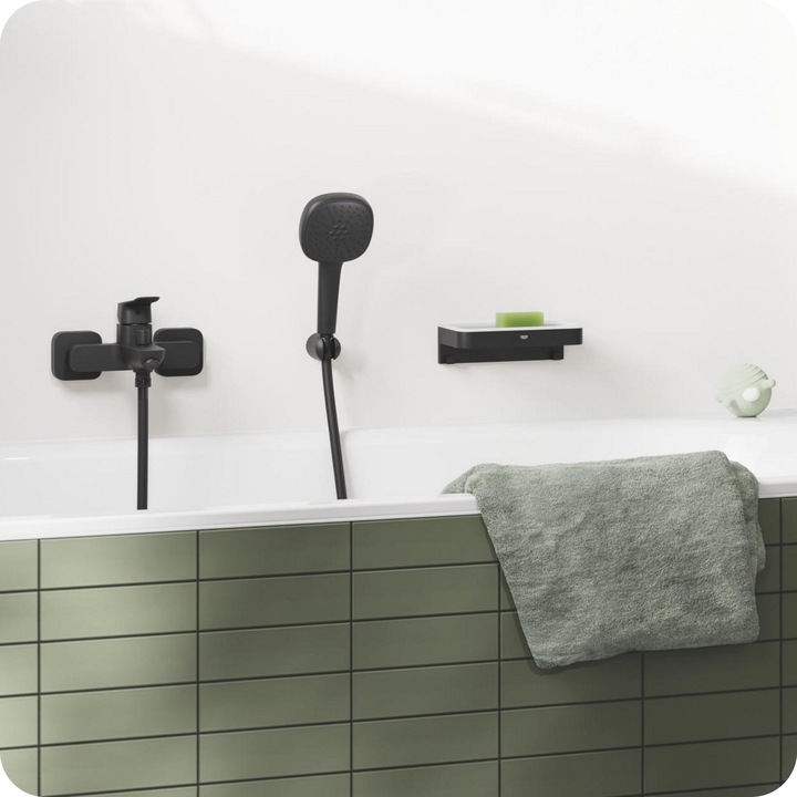 Baterie sanitara Grohe Dice, montare pe perete, negru mat, ceramica, 1/2"