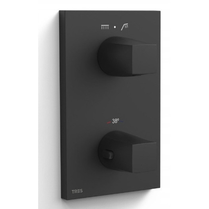 Baterie sanitara, Tres, termostatica, dublu-indemanare, negru mat, montare sub tencuiala