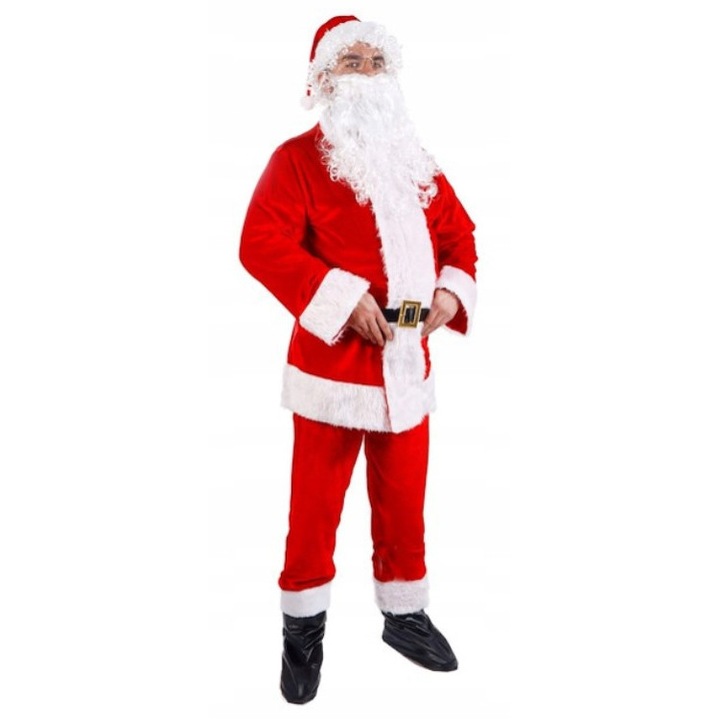 Costum de Craciun pentru barbati, Mos Craciun, cu detalii din blana artificiala, set complet, marime S