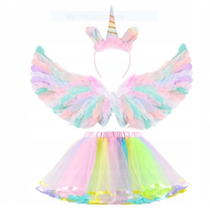 Costum TUTU cu aripi Unicorn pentru copii 4-11 ani, multicolor, dimensiune unica, set complet