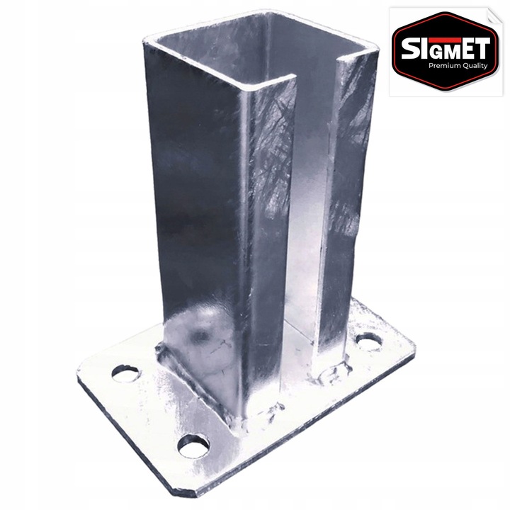 Baza pentru stalp de gard panelat Sigmet 100x100mm, otel zincat, dimensiuni 170x120x95mm, set 2 bucati