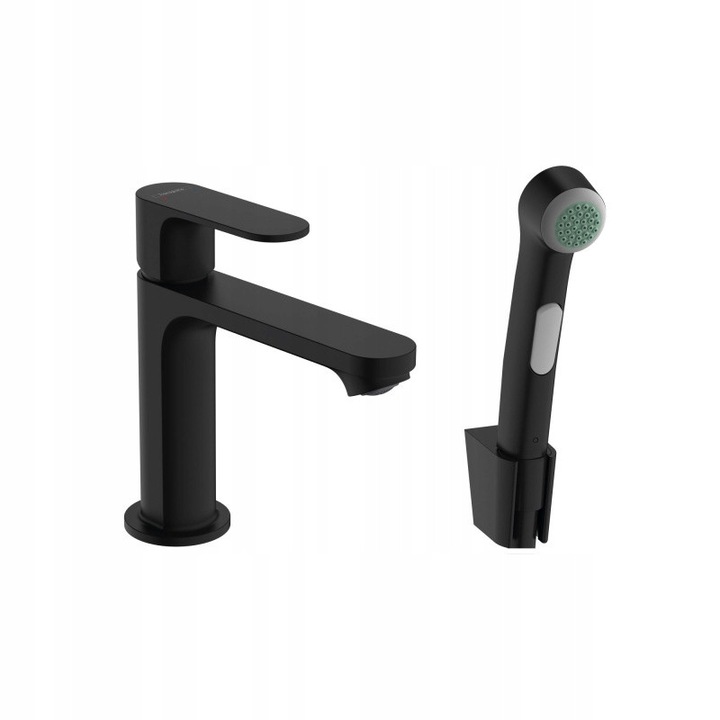 Baterie umywalkowa Hansgrohe Rebris S 110, negru mat, cu dus Bidette si furtun 160 cm