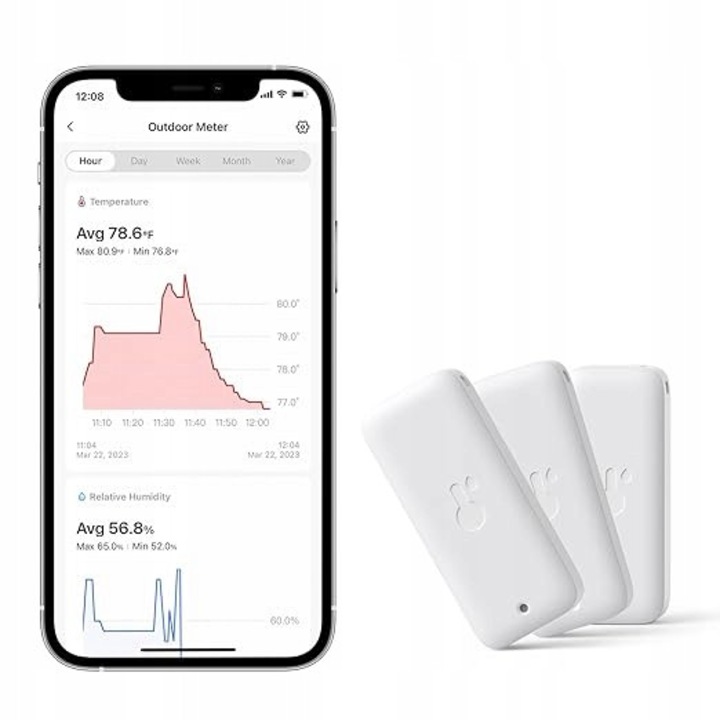 Термохигрометър SwitchBot, Bluetooth, IP65, комплект от 3 броя, 120м, водоустойчив