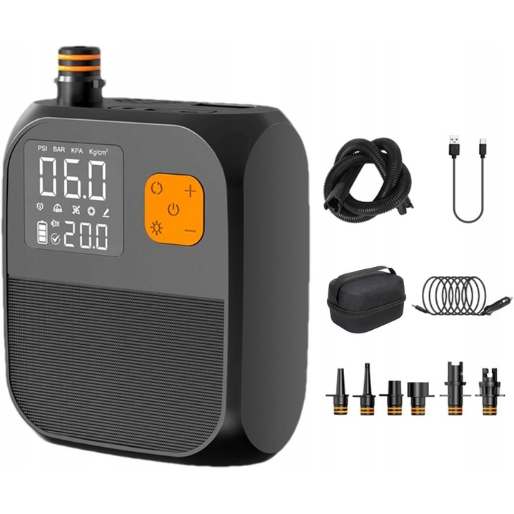 Pompa de umflat electrica 12V, 25 PSI, pentru SUP si materace, compacta, set de adaptoare