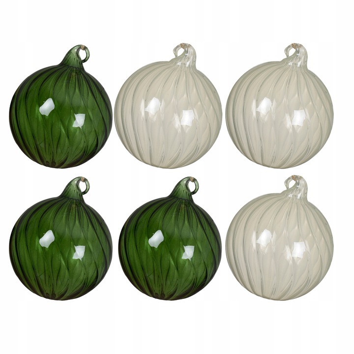 Globuri de Craciun, set 6 bucati, Kaemingk, verde pin si alb menta, 10 cm