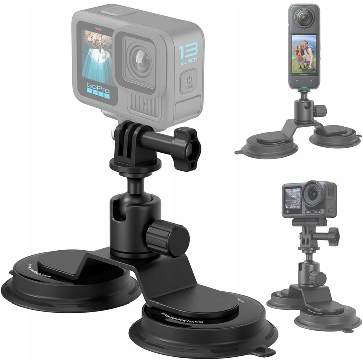 Suport magnetic pentru camere, montaj rotativ 360, compatibil cu GoPro, stabilitate mare, 7kg, pentru suprafete metalice