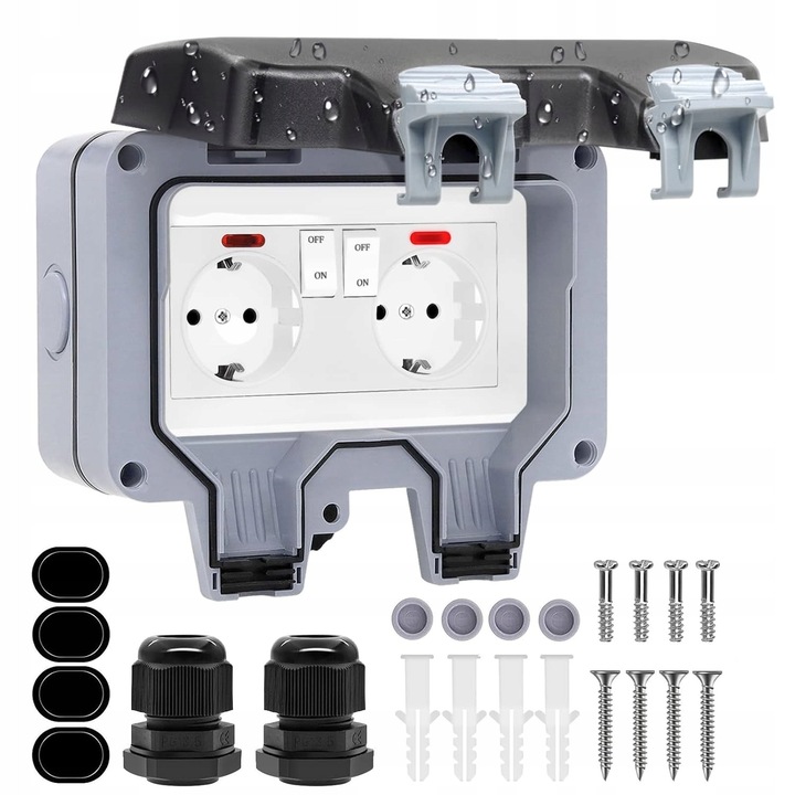 Priza exterioara cu comutatoare, IP66, constructie rezistenta la apa, 5cm