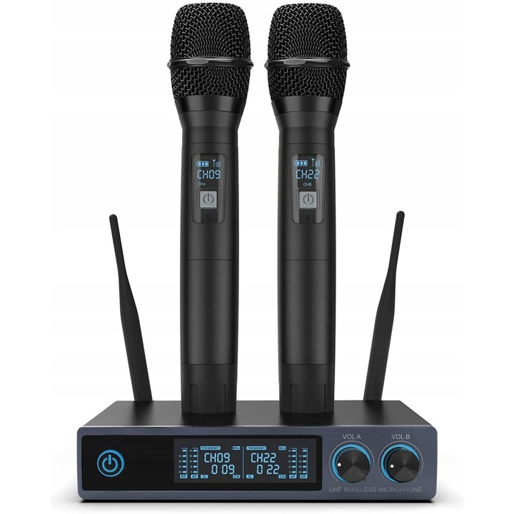 Безжичен микрофон VW-022 UHF, 2 канала, динамичен, караоке, 60м, комплект 2 микрофона
