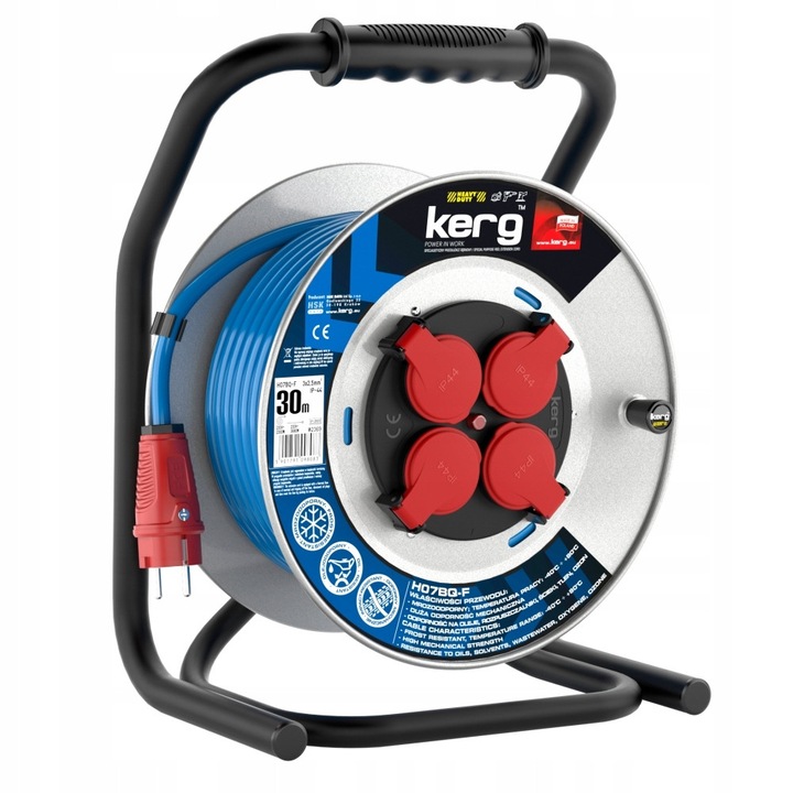 Prelungitor tambur KERG 30m, 3x2,5mm, rezistent la intemperii, IP44