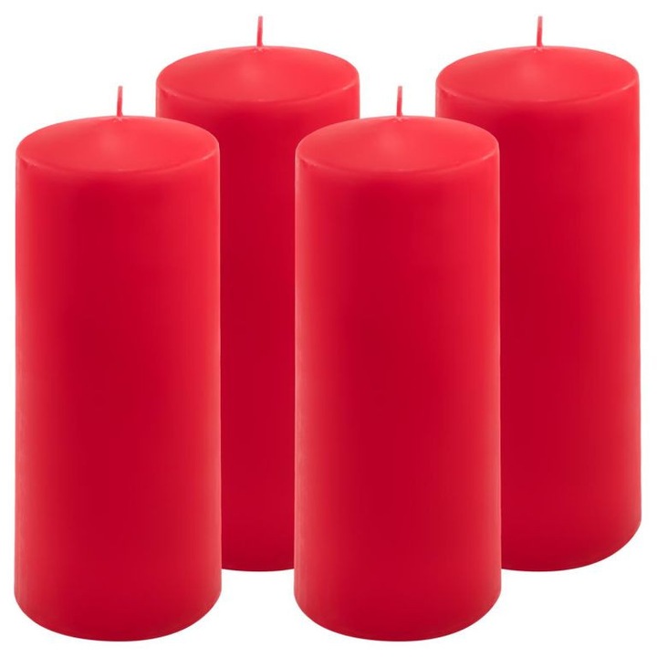 Комплект от 4 червени цилиндрични свещи, 20x7,5 см