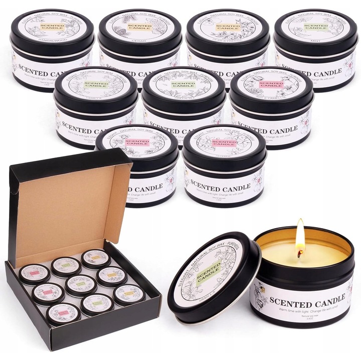 Комплект от 9 ароматизирани свещи от естествен восък, 75 гр всяка, различни аромати, за ароматерапия