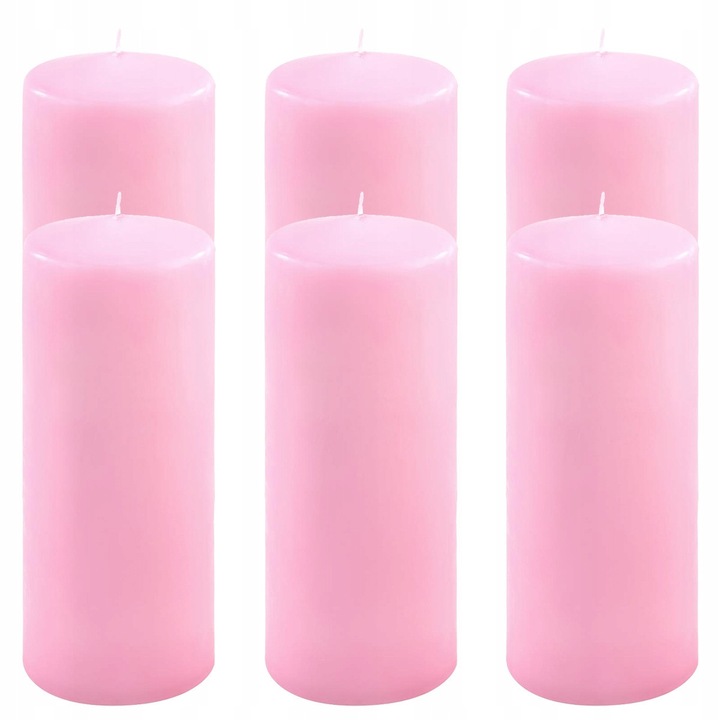 Комплект от 6 традиционни розови свещи, 25x10 см