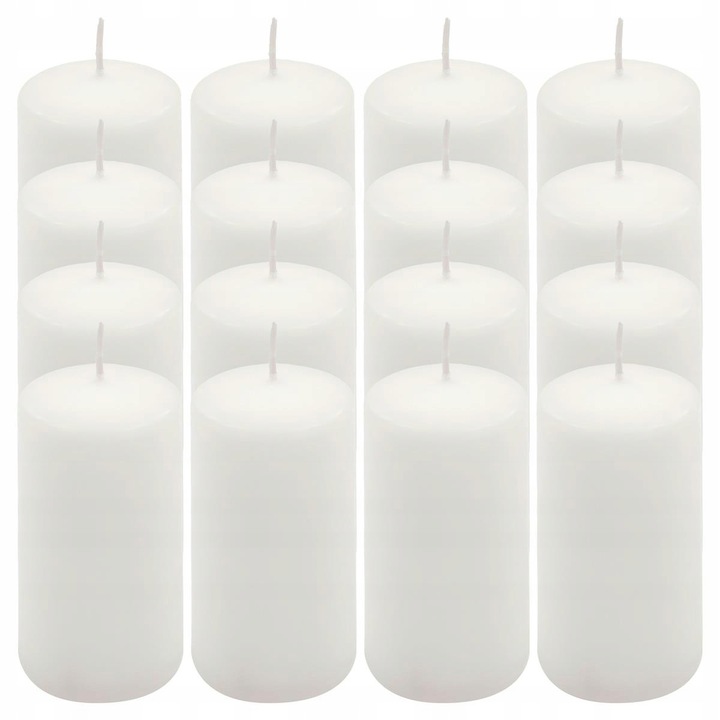 Комплект 16 бели цилиндрични свещи 10x5 см