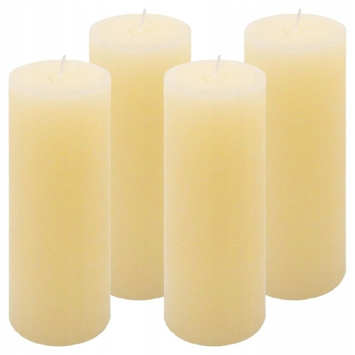 Комплект рустикални свещи, кремави, 4 броя, 20x7,5 см