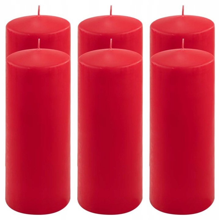 Комплект от 6 червени цилиндрични свещи, 25x10см