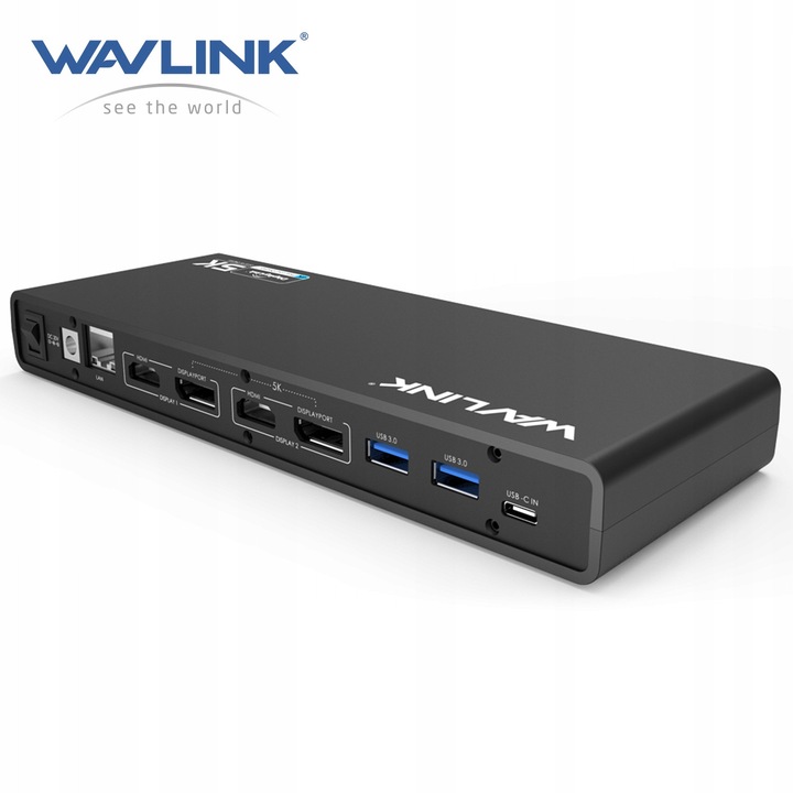 Универсална докинг станция USB C 5K, Wavlink, 6 USB 3.0 порта, 4K@60Hz, 223x80x26mm