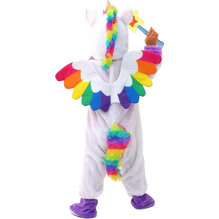 Costum unicorn pentru copii, 18-24 luni, set cu caciulita, incaltaminte, aripi, 86-96 cm, multicolor