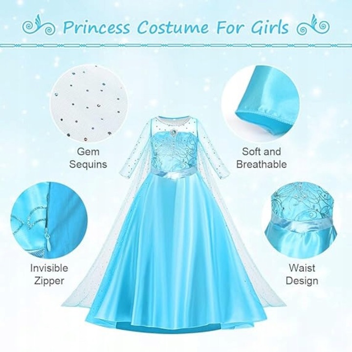 Rochie de printesa pentru fetite, Elsa, set cu tiul, 10 ani, 140 cm, multicolor