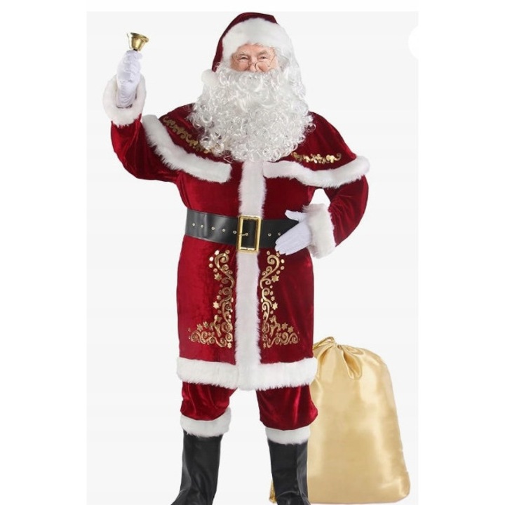 Costum de Craciun barbati, luxos, rosu cu detalii aurii, marimea S, set complet