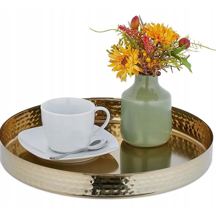 Tava de servire Relaxdays, design modern, aurie, 4x32cm