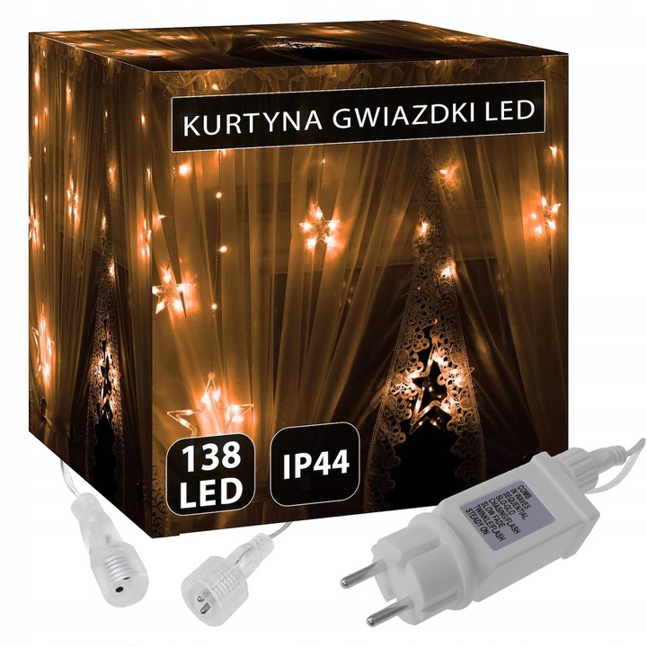 Cortina luminoasa cu 138 LED, Springos, alb cald, 8 functii, 2m, IP44