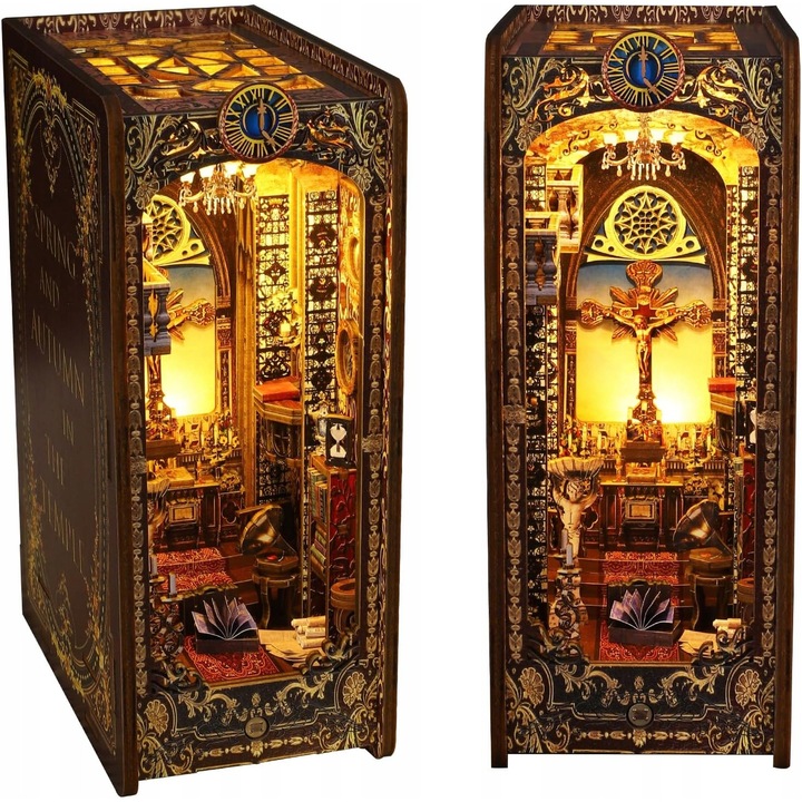 Puzzle 3D din lemn LED „Book Nook”, suport decorativ pentru cărți