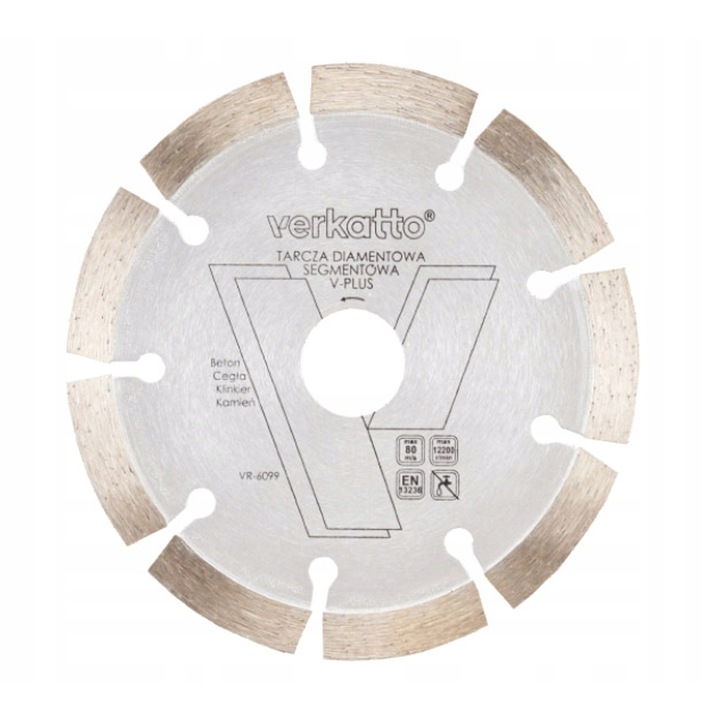 Disc diamantat Verkatto VR-6100, 230x22,2x1,8mm, pentru taiere beton, caramida, piatra