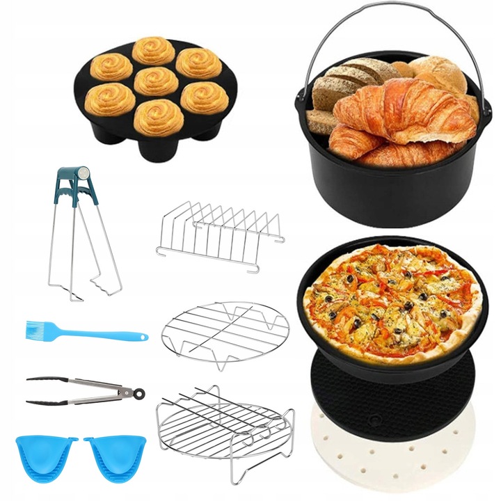 Set 13 accesorii pentru friteuza cu aer, 7 inch, diverse culori