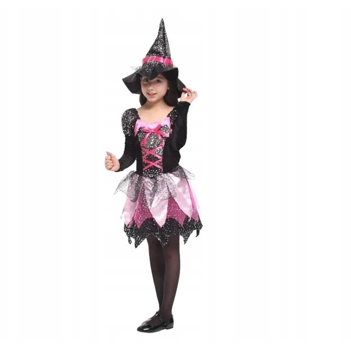 Costum de Capcaun pentru copii, M, 110-120 cm, cu rochie, palarie, bagheta si geanta