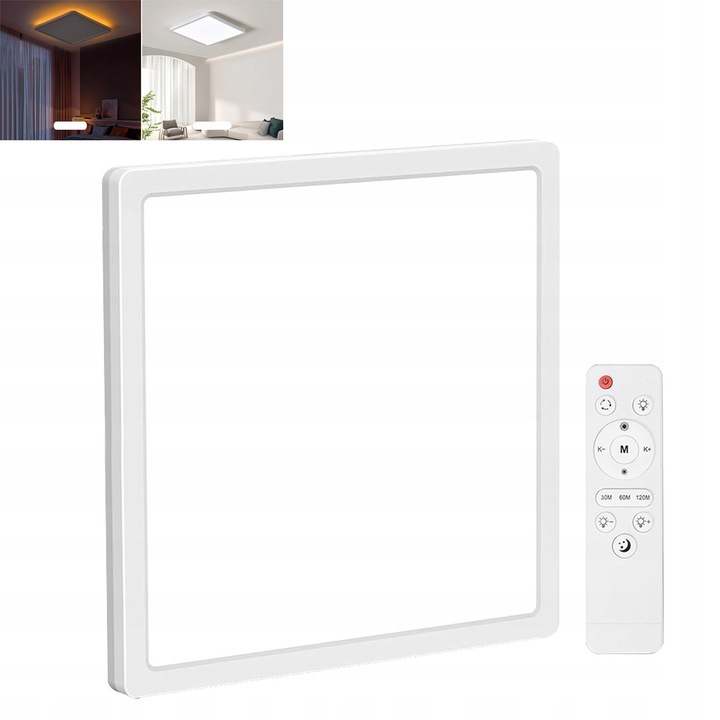 LED fali lámpa 24W, 30x30cm, éjszakai fénnyel, időzítővel 30/60/120 perc