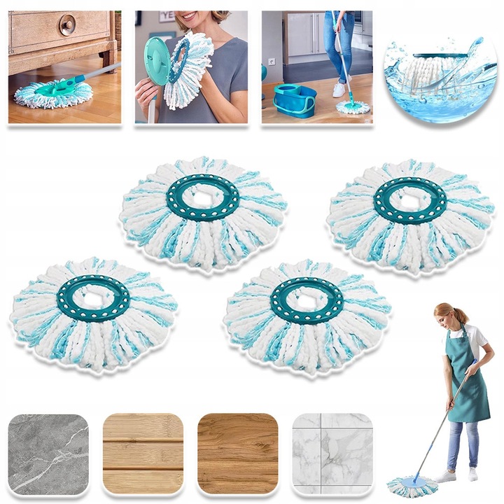 Set 4 capete de schimb pentru mop Leifheit Clean Twist, microfibra, alb si albastru