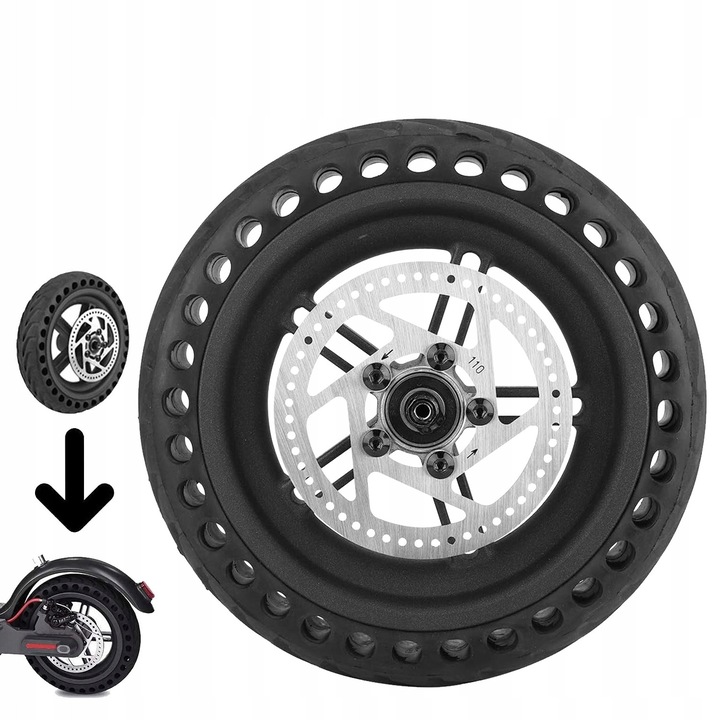 Roata spate fara camera 8,5" pentru trotineta electrica Xiaomi M365, cu disc de frana, neagra, set complet