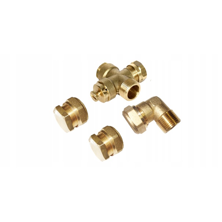 Csatlakozókészlet 1 SUNEX kollektorhoz, 2 x dugó, 1 x könyök, 1 x csatlakozó, 18mm, GZ 3/4", rozsdamentes acél, arany