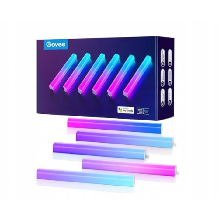 Set 6 benzi LED Govee Glide RGBIC, control vocal, 64 moduri, multicolor