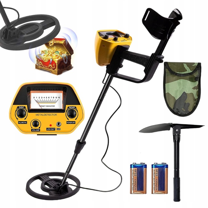 Detector de metale BEDEE, mod All Metal si DISC, set cu lopata, 2x9V