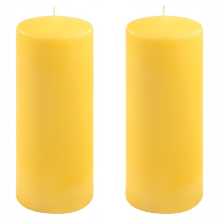 Комплект 2 жълти цилиндрични свещи, 25x10см