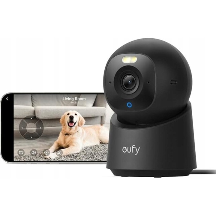Camera de supraveghere Eufy E30, 4K UHD, panoramica 360, neagra